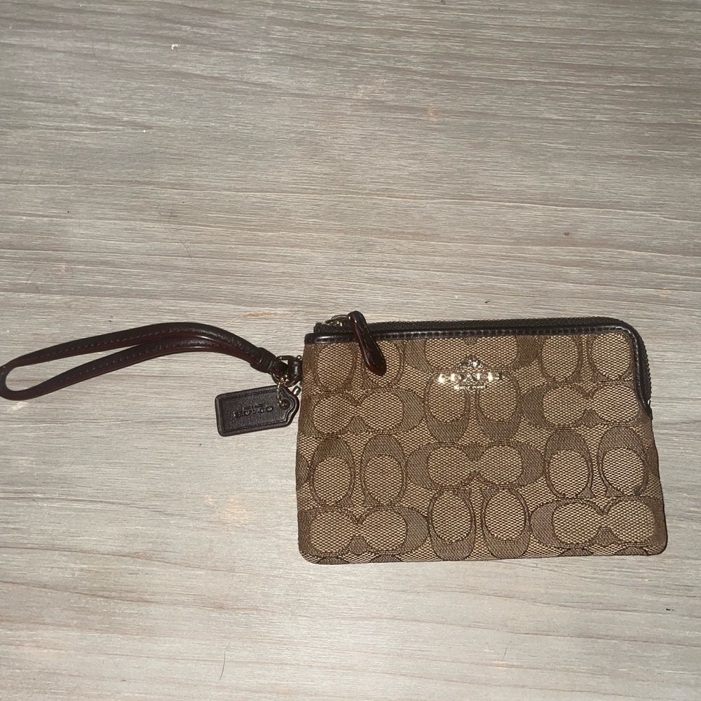 Coach Monogram Brown Wristlet